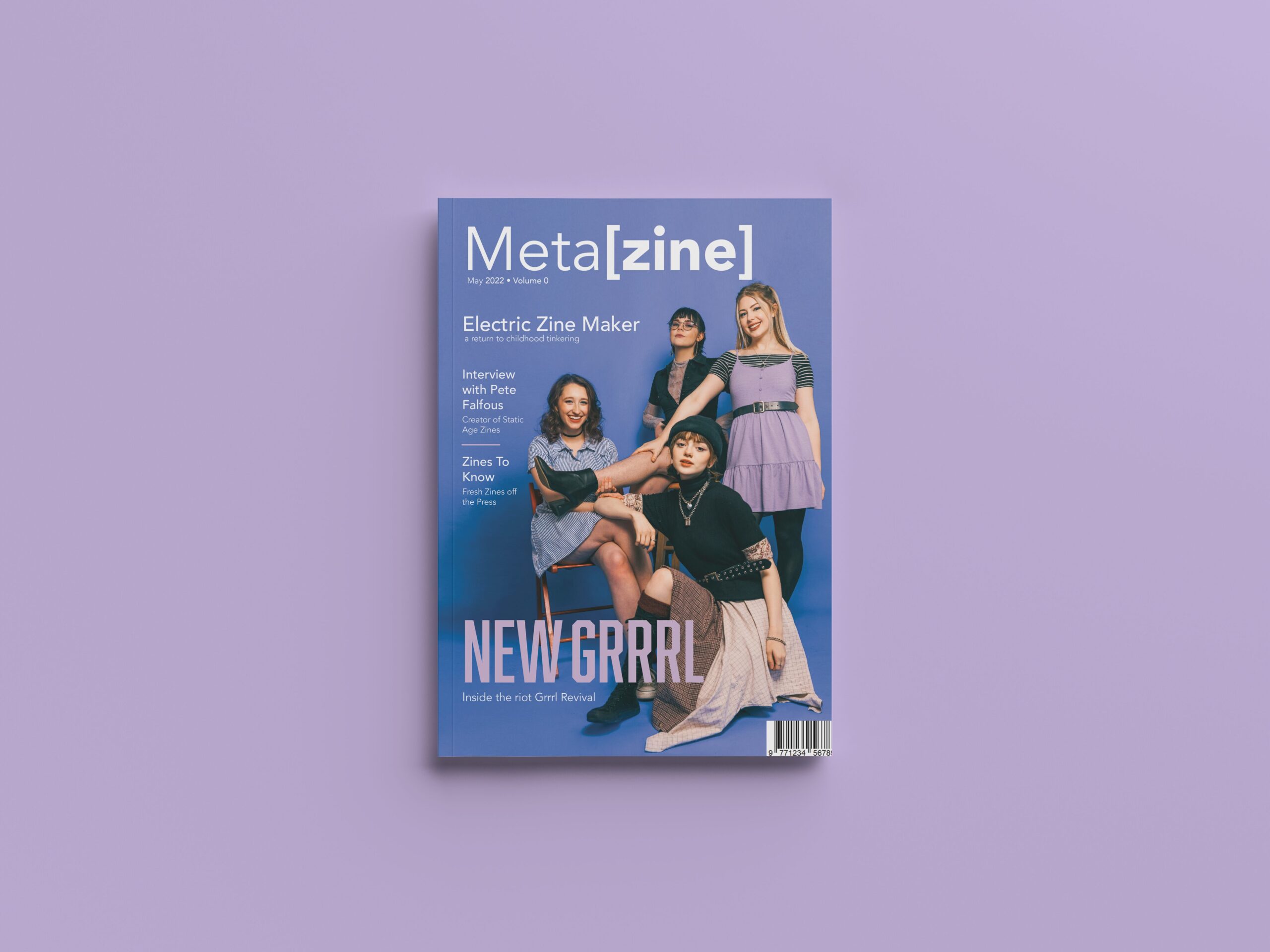 Cover of metazine magazine on a light purple background